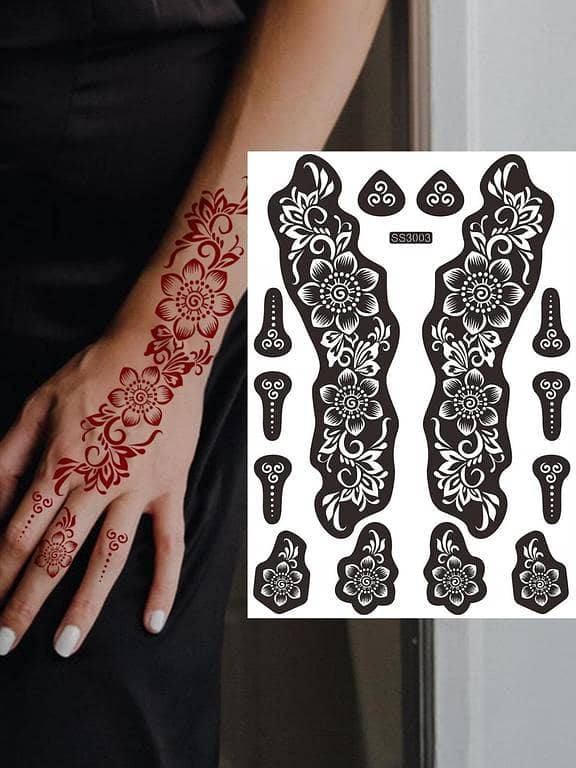 1pc Hand-Drawn Floral Skull Hollow-Out Tattoo Stencil Decal