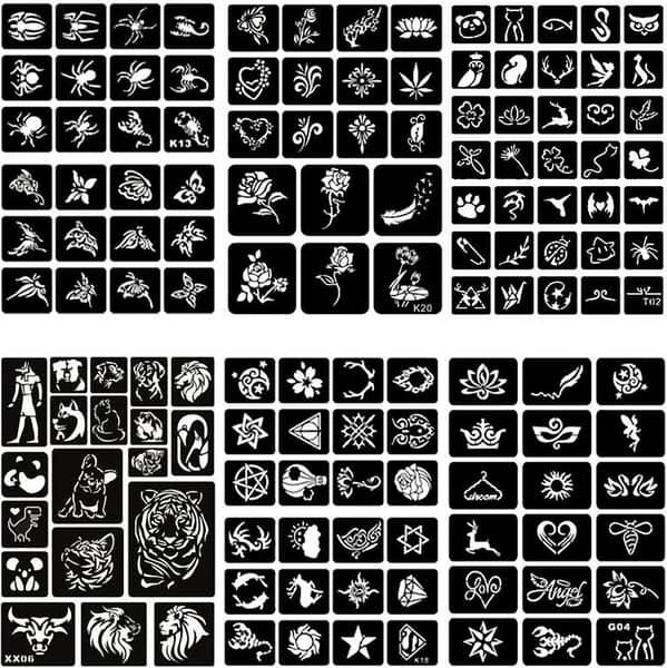 Tattoo Stencil Kit: 6 A4 Sheets Reusable Henna-Style Temporary Tattoo Stencils for All Ages
