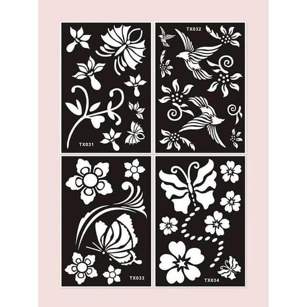 4 Sheets Butterfly & Flower Print Tattoo Stencil (Black, PVC) – Tattoo Stencils by