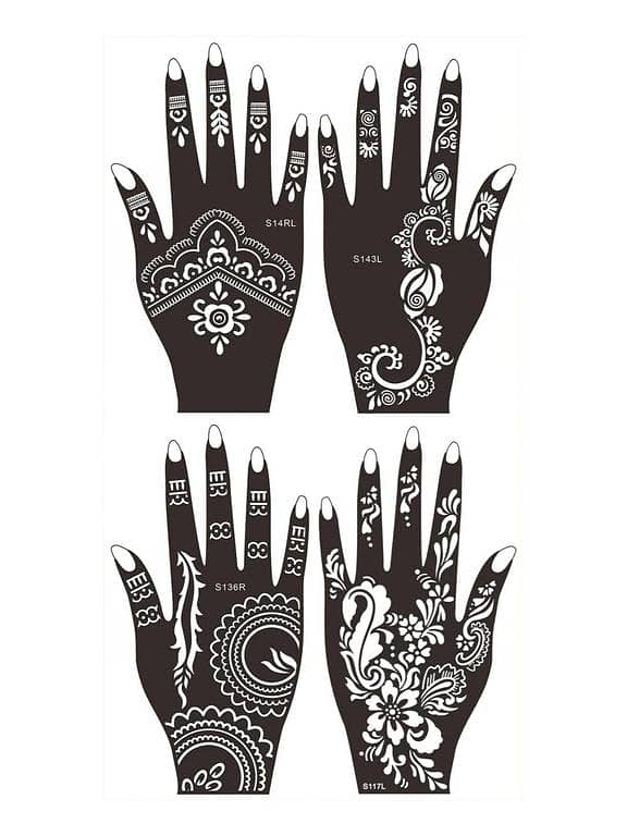 4pcs Flower Pattern Hollow Out Tattoo Stencil
