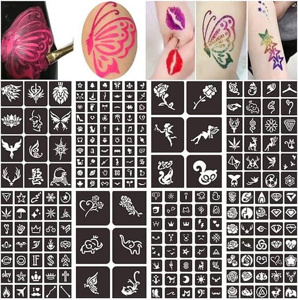 Comdoit Body and Face Painting Stencil Kit for Kids: Reusable Temporary Tattoo Stencils (8 Sheets, 218 Designs)