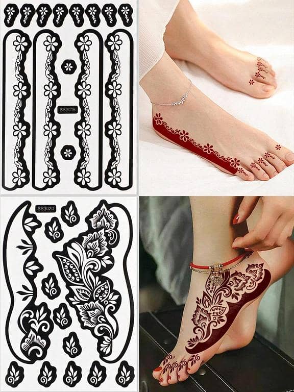 2 Sheets Reusable Henna Foot Stencil Stickers for DIY Foot Art and Mehndi Designs