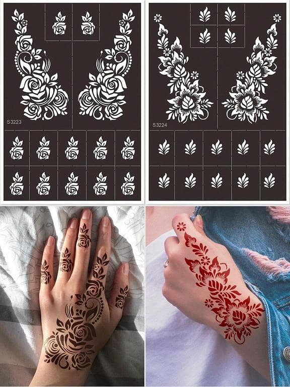 2pcs Rose Flower Tattoo Stencil – Hand Reusable Templates for Women and Girls