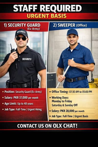 Security Guard Ex - Army, Sweeper, Male Staf Required
