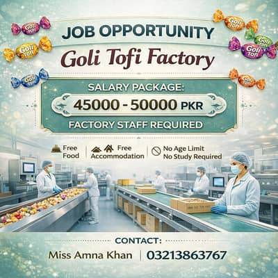 Need Urgent Staff Required Goli  Factory Jobs Available In Lahore