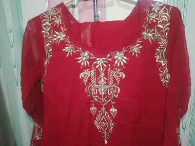 1 time used red frock with golden tila work  with anchal pati dupata