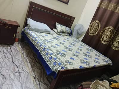bed with one side table for sale Whatsapp number available