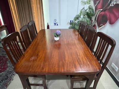 Wooden Dining Table and Six Dining Chairs (Shesham wood)