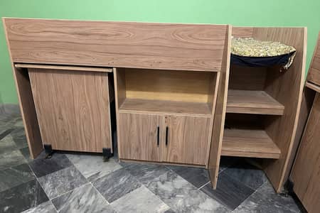 2 Kids Loft Bed with Study Table, Storage Cabinets