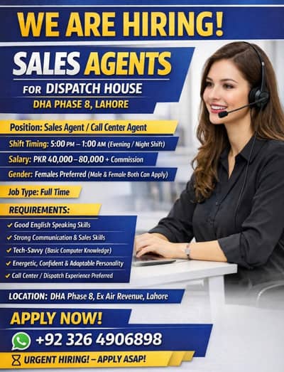 sales agent /call center agent _ dispatch house (night shift)-DHA