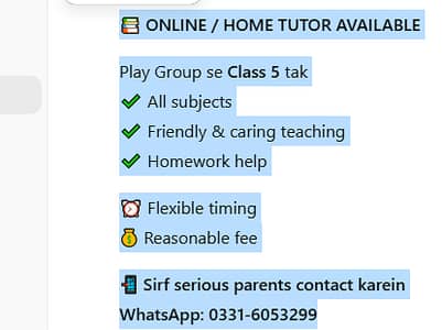 Home & Online Tutor – Class 1 to 5