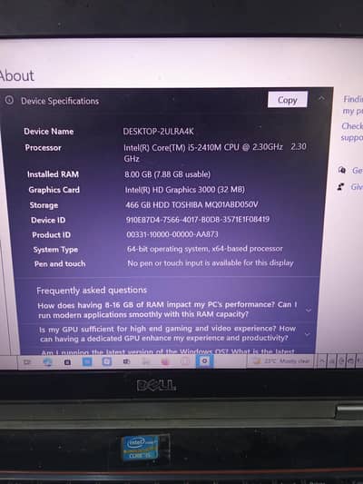 dell lap top good condition batty want work