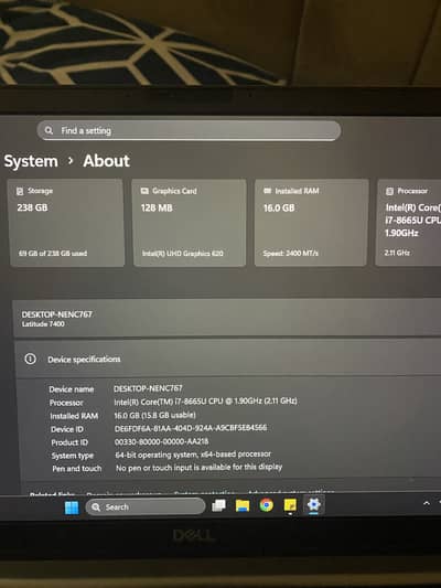 Dell Latitude 7400 8th Gen i7