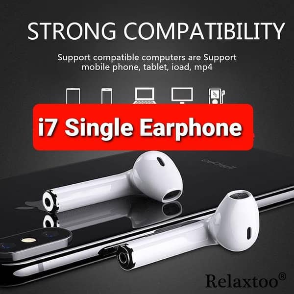 i7 Single Airpods Wireless Earbud Stereo Bluetooth Earphone Headset (Connect With All Bluetooth Devices).