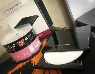 TRANSCEND EXTERNAL DVD WRITER RW SLIM PORTABLE WITH HP DVD+R STACK!