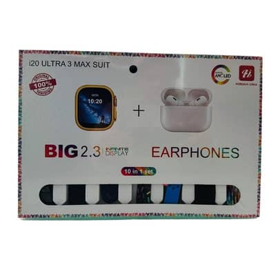 i20 Ultra Max Suit Smartwatch & Earbuds Combo | 10-in-1 Set | 7 Straps