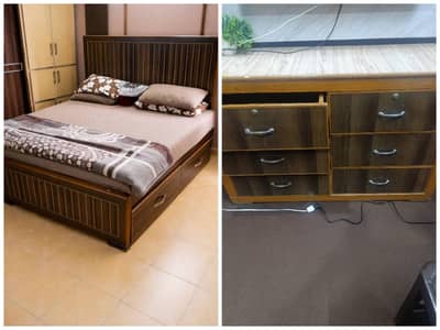 Wooden Bed and Dressing table for sale