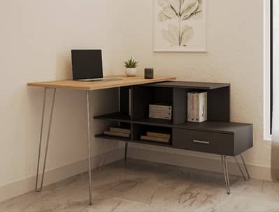 Interwood Study Table with Storage in Light Oak & Grey Color– Like New