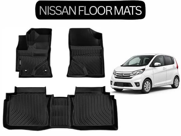 Nissan Dayz 2013–2023 Custom Fit Floor Mats | 3 Pcs Black Rubber Coated | Waterproof & Anti-Slip