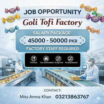 Need Urgent Staff Required Goli  Factory Jobs Available In Lahore