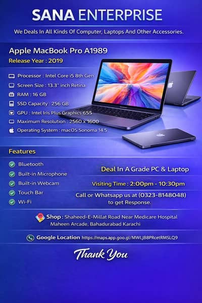 Apple MacBook Pro 2019 Core i5-8th Gen Retina 13 Inch With Touch Bar