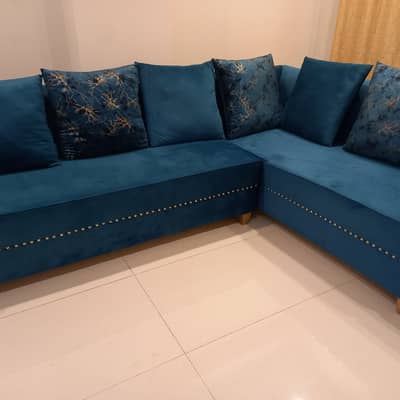 L-shaped velvet 7 seater sofa