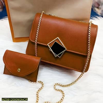 2 Pcs Leather Hand Bag with long Golden Chain for Girls