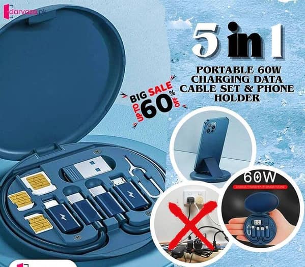 7-in-1 Multi USB Charging Adapter Kit Convertor Portable Travel Charger Cable Conversion Box with Phone Holder & SIM Card Slots (Durable Aluminum Alloy)