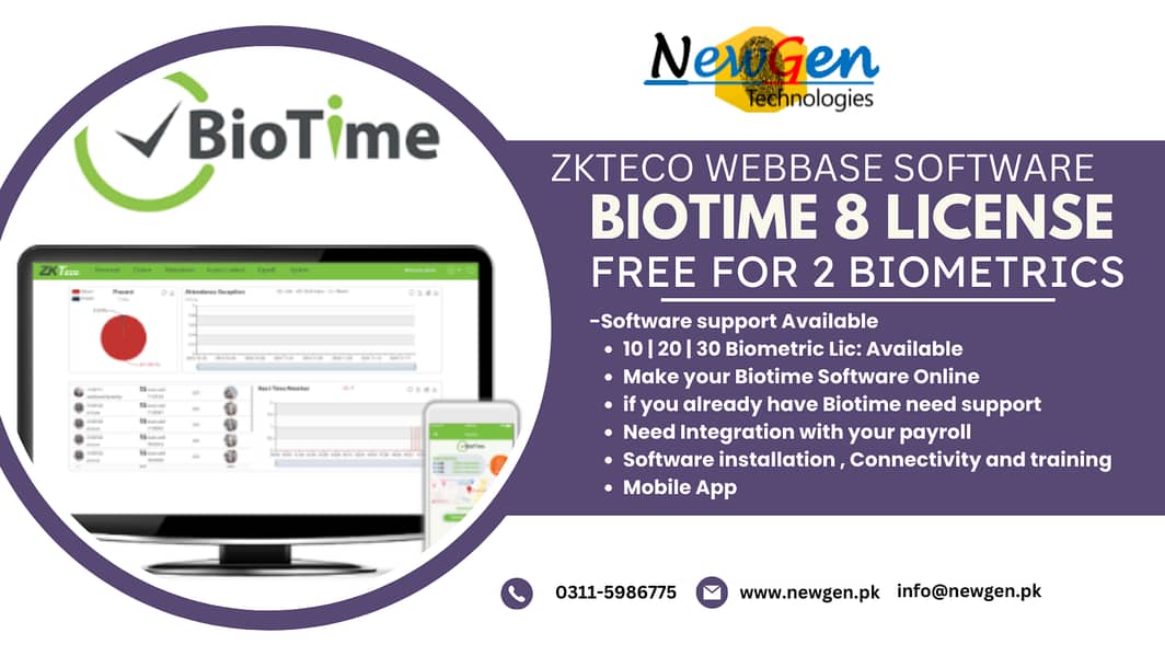 Zkteco Biotime Cloud Time Attendance Software Support License API 1