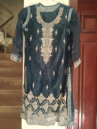 sea green dress with silver dapka work