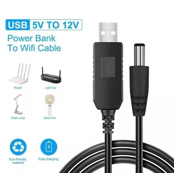USA Original Router Wifi Power Bank Cable Converter | USB 5V to 12V DC Boost Step Up Cable for WiFi Router, Light Cat, Desk Lamp, Small Fan | Fast Charging & Eco-Friendly Material ROUTER CABLE