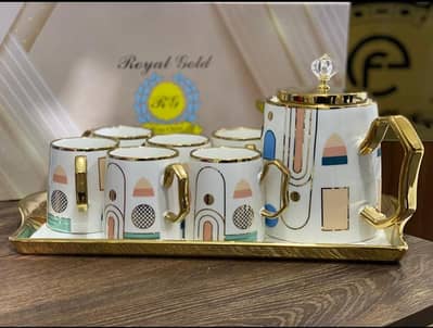 Luxury Royal Gold Tea Set with Tray – 6 Cups & Kettle