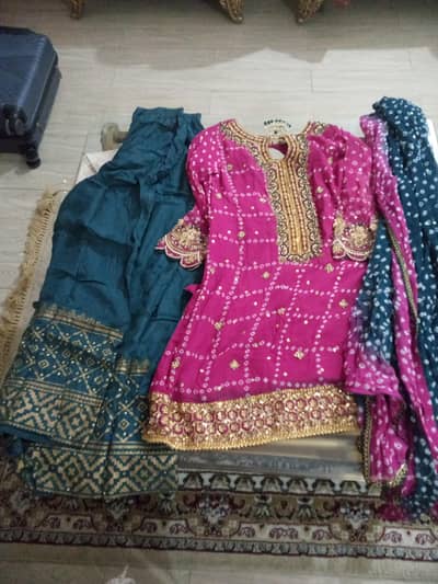 pink party wear suit with heavy kaam on front and back dupatta include
