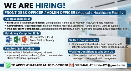 FRONT DESK OFFICER || URGENT HIRING || RECEPTIONIST || ADMIN REQUIRED