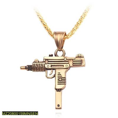 Uzi Gun Necklace For Boys And Girls Not Removable Colour Golden