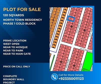 EXCLUSIVE OFFER 120 SQ. YARDS WEST OPEN PLOT FOR SALE NORTH TOWN RESIDENCY PHASE 1