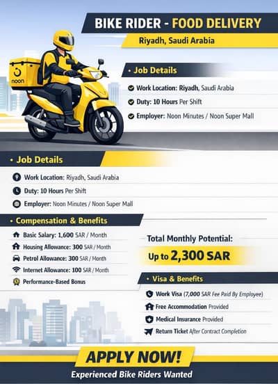 Saudi Arabia Bike Rider work Visa