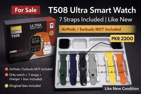 T508 Ultra Smart Watch (7 in 1) Multiple straps  Earbuds Not Included