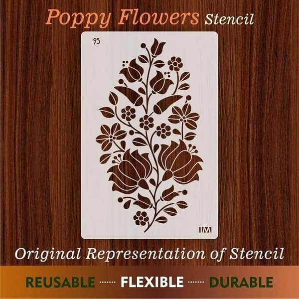 Poppy Flowers Reusable Stencil for Canvas and Wall Painting (id 95)