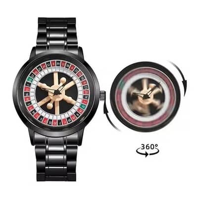 Roulette Spinning Dial Men Watch | Luxury Black Steel Watch
