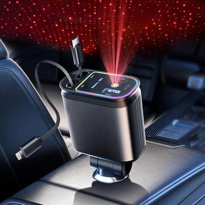4-In-1 Retractable Car Charger with Star Projection Night Light