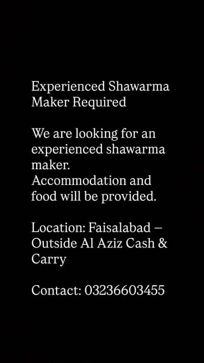 Hiring an Experienced Shwarma maker. .
