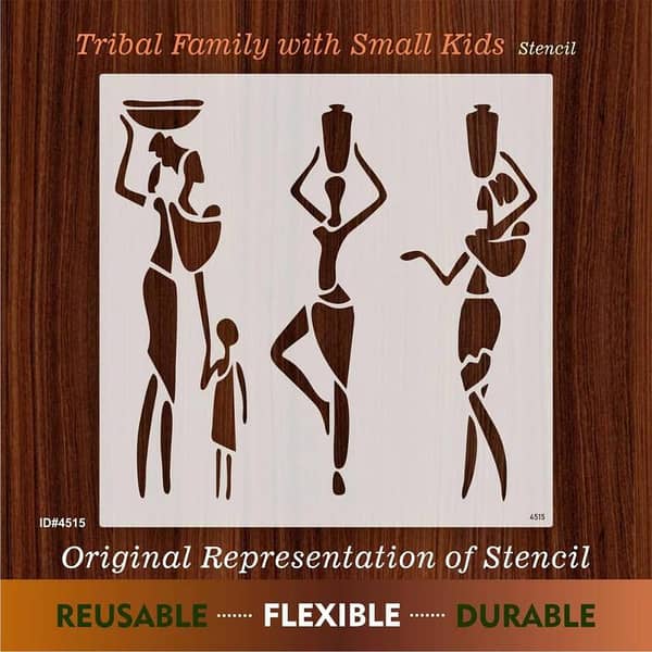 Trible Family with Small Kids Stencil for Painting on Canvas, Wall, or Wood (ID 4515)