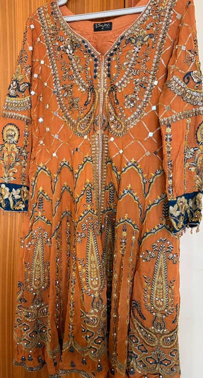 mustard frock heavy embellishments 3 piece