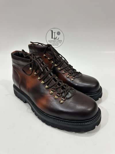 Handmade Mens Brown Original Leather Combat Boots