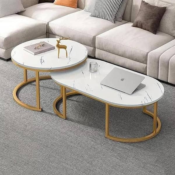 "Stylish 2-Piece Center Table Set Featuring One Round and One Oval Table