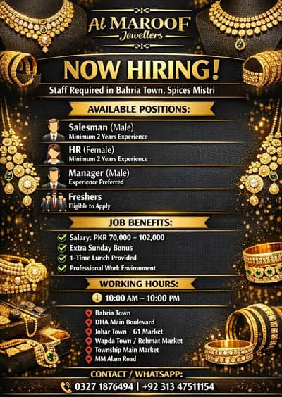 Urgent Hiring | Sales, HR & Manager| Male & Female Staff | Bahira Town