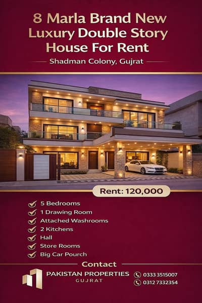 8 Marla Brand New Luxury Double Story House For Rent