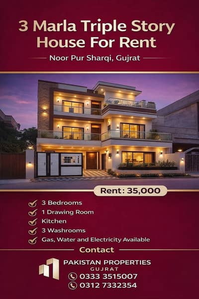 3 Marla Triple Story House For Rent