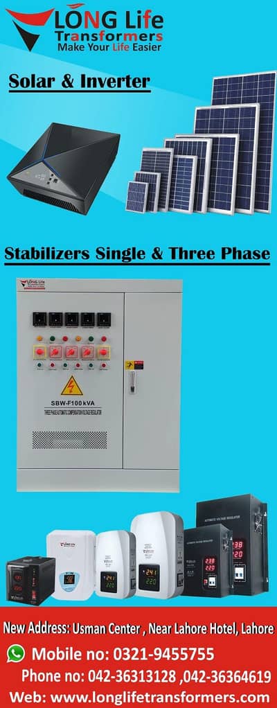 LONG LIFE TRANSFORMERS SINGLE & 3-PHASE STABILIZERS